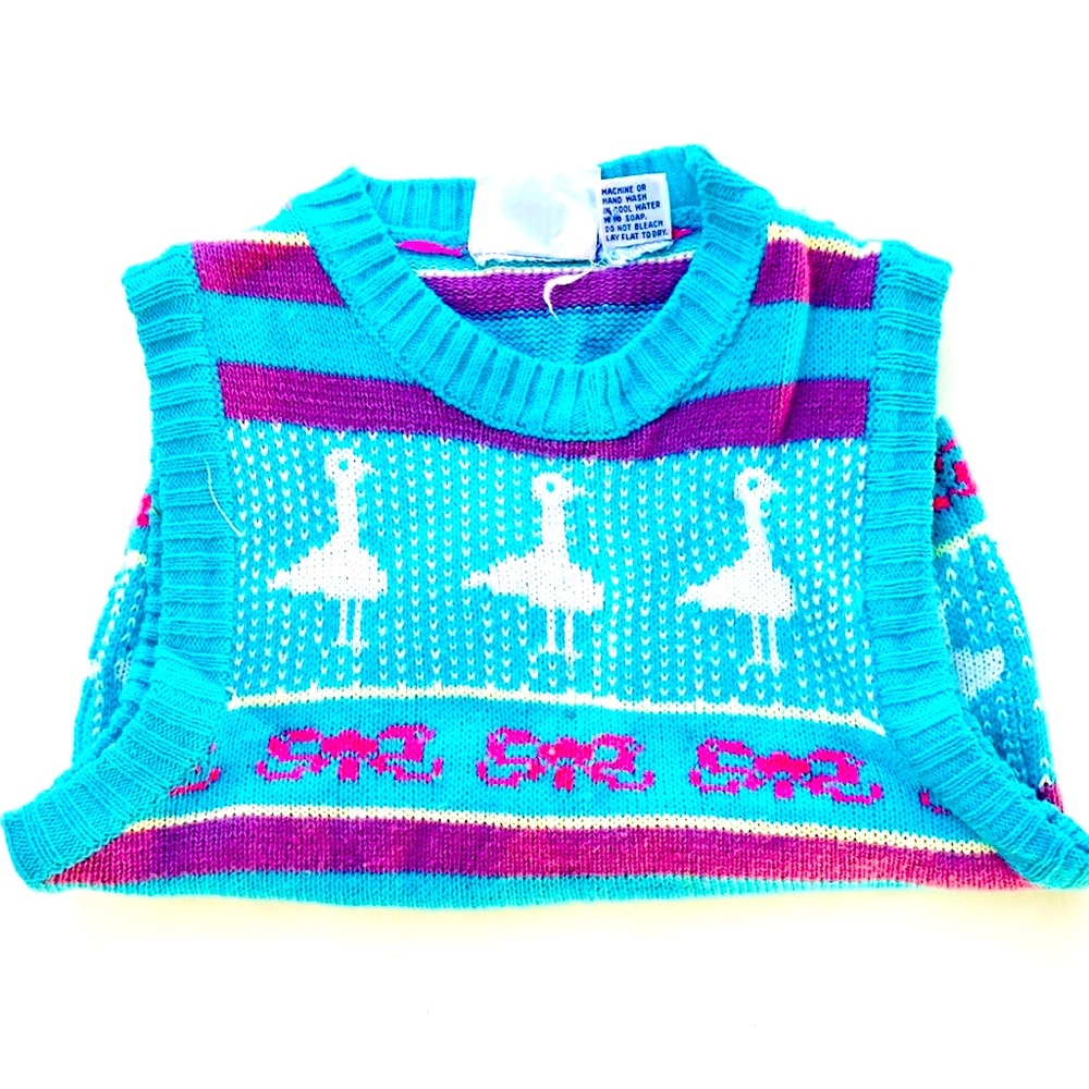Vintage Aqua Purple Eagles Eye Duck Acrylic Sweater Cardigan Kids Size 7…